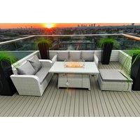 Rattan Loveseat & 3-Seater Sofa Set With Firepit Dining Table