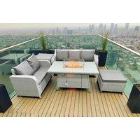 Modern Rattan 5-Piece Outdoor Dining Set With Firepit