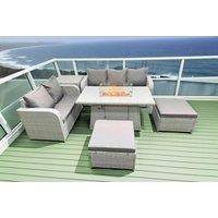 Modern Rattan 7-Seater Lounge Sofa Set With Firepit