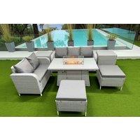 Rattan 7-Seater Outdoor Dining Set with Firepit Table - Weather-Resistant Lounge