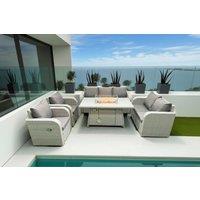 7-Seater Rattan Garden Dining Set with Firepit & Reclining Loungers