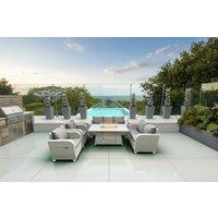 Modern 7-Seater Rattan Garden Dining Set with Firepit & Reclining Chairs