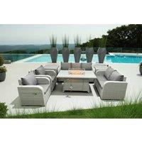 7-Seater Rattan Garden Dining Set with Firepit & Reclining Chairs