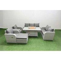 8-Seater Rattan Garden Dining Set with Firepit & Reclining Chairs
