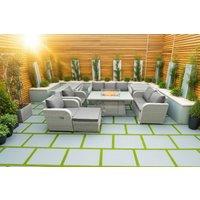 8-Seater Weather-Resistant Rattan Garden Dining Set with Recliners & Firepit Table