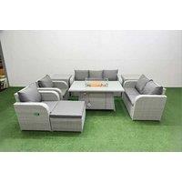 8-Seater Rattan Dining Set with Firepit & Reclining Chairs
