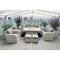 9-Seater Garden Sofa Dining Set Firepit Table & Reclining Chair