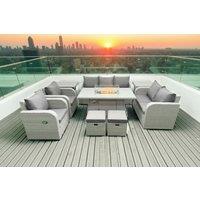 9-Seater Rattan Dining Set with Reclining Sun Loungers & Firepit Table