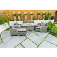 Modern 8-Seater Rattan Recliner Garden Set with Firepit Table