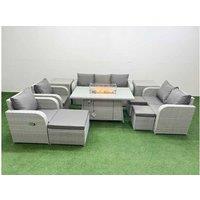 10-Seater Rattan Garden Dining Set with Firepit & Reclining Chairs