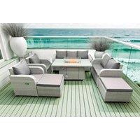 Loveseat Sofa With 2 Reclining Chairs, 3 Seater Sofa, Firepit Dining Table & 2 Stools