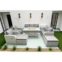 Loveseat Sofa With 2 Reclining Chairs, 3 Seater Sofa, Firepit Dining Table, 2 Stools & Side Table