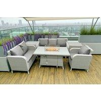 Rattan Reclining Sofa Set with Firepit Dining Table - 6 PCS