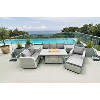 Rattan Reclining Sun Lounger & Firepit Dining Set - 6 Seater, Weatherproof, Modern Garden Furniture