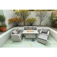 Rattan Garden Recliner Set with Firepit & Loveseat Sofa