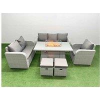 Rattan Garden Recliner Set with Firepit Dining Table