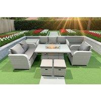 Rattan Reclining Garden Dining Set with Firepit Table