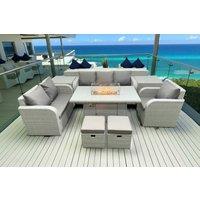 8-Piece Rattan Reclining Sofa & Firepit Dining Set