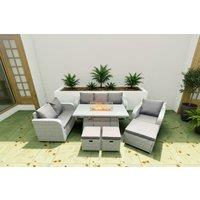 Modern Rattan Reclining Sofa Set with Firepit Table