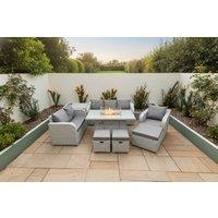 8-Seater Rattan Reclining Sofa Set with Firepit Table - Weatherproof Garden Lounge