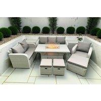 9-Seater Rattan Reclining Garden Sofa Set with Firepit Table - Weather-Resistant Outdoor Lounge