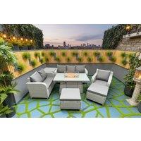 8-Seater Rattan Garden Sofa Dining Set with Firepit & Reclining Chairs