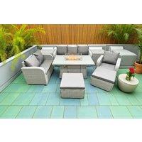 8-Seater Weather-Resistant Rattan Garden Dining Set with Firepit & Reclining Lounger