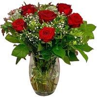 6 Red Rose Bouquet with Wine & Chocolates