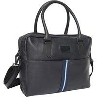 Unisex Real Leather Messenger Bag with Navy & Light Blue Stripe