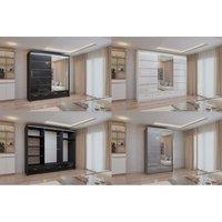 High Gloss Sliding Door Bedroom Wardrobe With Mirror - Storage Drawers, Rails, Modern Finish (3 Sizes, 3 Colours)
