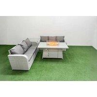 Modern PE Rattan 6-Seater Garden Sofa Set with Firepit & Side Table - Weatherproof Outdoor Lounge