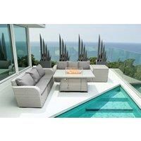 Rattan 5-Piece Sofa Set with Firepit Dining Table