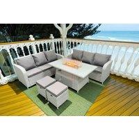 Modern PE Rattan 5-Seater Garden Dining Set with Firepit Table