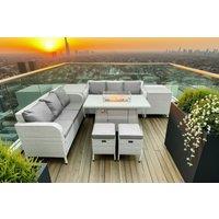 Modern 7-Seater Rattan Firepit Dining Set - Weather-Resistant Outdoor Lounge