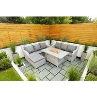 Modern Rattan 6-Seater Reclining Garden Sofa Set with Firepit Table