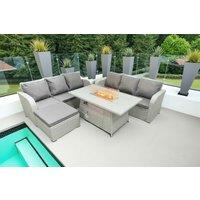 Modern Rattan Dining Set with Reclining Sofa & Firepit Table