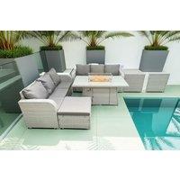 Modern Rattan 6-Piece Firepit Dining Set with Reclining Sofas
