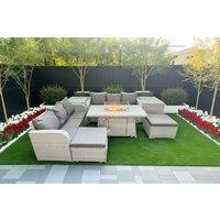 Rattan Reclining Sofa Set with Firepit Table - 7 Piece Outdoor Furniture