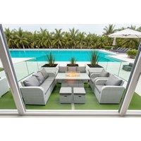 PE Rattan 10-Seater Recliner Set with Firepit Table