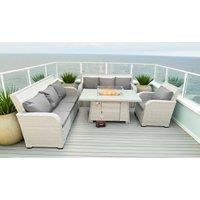 PE Rattan 7-Seater Reclining Garden Dining Set with Firepit Table