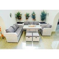 2 3-Seater Sofa With Firepit Dining Table, Reclining Chair, 2 Stools & 2 Side Table