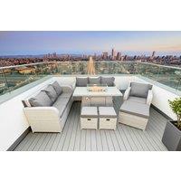 PE Rattan 10-Seater Reclining Garden Dining Set with Firepit Table