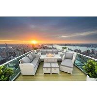 Rattan Dining Set with Reclining Sun Lounger & Firepit Table