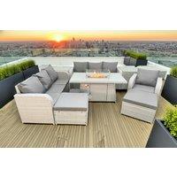 Rattan Dining Set with Reclining Chair & Firepit Table - 9-Seater Outdoor Furniture