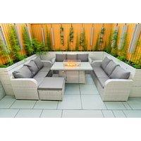 10-Seater Weather-Resistant Rattan Garden Sofa Set with Firepit Table