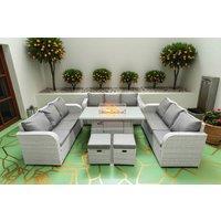 11-Seater Rattan Dining Set with Firepit Table & Stools