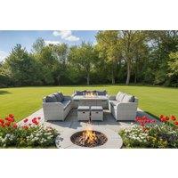 11-Seater PE Rattan Garden Dining Set with Firepit Table - U-Shaped Outdoor Sofa