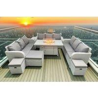 12-Seater Weather-Resistant Rattan Garden Dining Set with Firepit Table