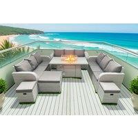 Modern 12-Seater Rattan Sofa Set with Firepit Table