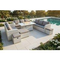 12-Seater Weather-Resistant Rattan Garden Dining Set with Firepit Table